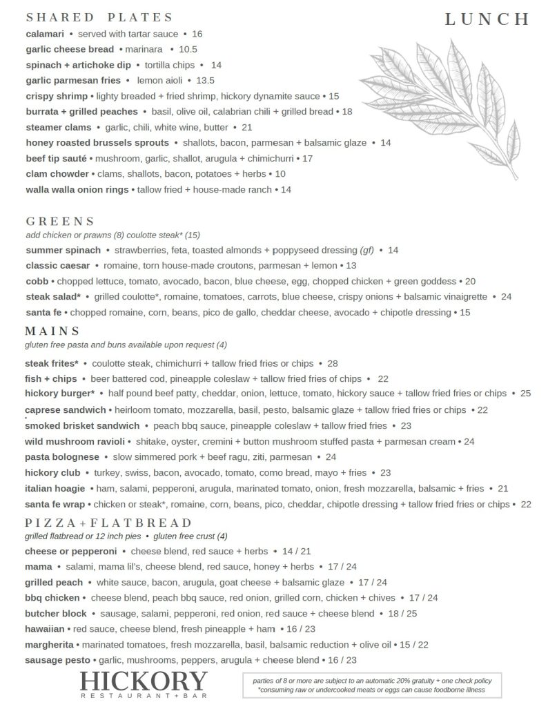 Lunch menu
